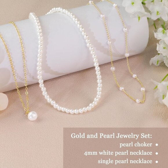 Elegant 3-Piece Gold Pearl Jewelry Set for Women - Perfect Gift for Any Occasion - Picture 3 of 9